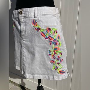 Salli Embroidered White Denim Skirt